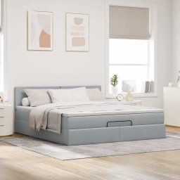 vidaXL Ottoman bed met matras 180x200cm stof lichtgrijs