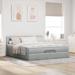 vidaXL Ottoman bed met matras 180x200cm stof lichtgrijs