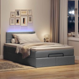 vidaXL Bed poef met matras en LED's 120x200 cm stof donkergrijs