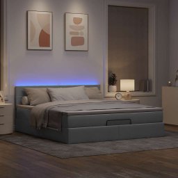 vidaXL Bed poef met matras en LED's 180x200 cm stof lichtgrijs