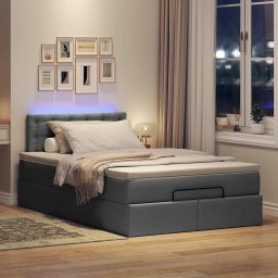 vidaXL Bed poef met matras en LED's 120x200 cm stof donkergrijs