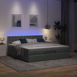 vidaXL Bed poef met matras en LED's 180x200 cm stof donkergrijs