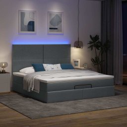 vidaXL Ottoman bed met matras en LED's 180x200cm stof donkergrijs