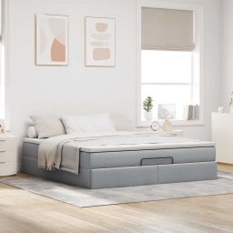 vidaXL Ottoman bed met matras 160x200cm stof lichtgrijs