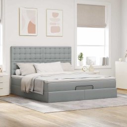 vidaXL Ottoman bed met matras 160x200cm stof lichtgrijs