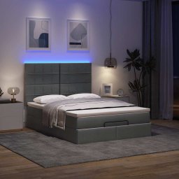vidaXL Ottoman bed met matras en LED's 140x190cm stof donkergrijs