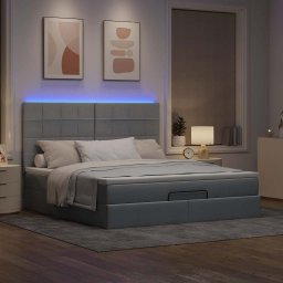 vidaXL Ottoman bed met matras en LED's 160x200cm stof lichtgrijs