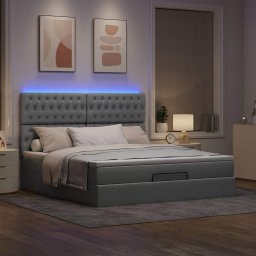 vidaXL Ottoman bed met matras en LED's 160x200cm stof lichtgrijs