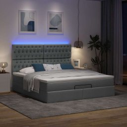 vidaXL Ottoman bed met matras en LED's 160x200cm stof donkergrijs