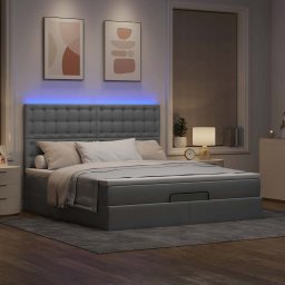 vidaXL Ottoman bed met matras en LED's 160x200cm stof lichtgrijs
