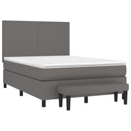 vidaXL Boxspring met matras kunstleer grijs 140x190 cm