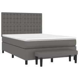 vidaXL Boxspring met matras kunstleer grijs 140x190 cm