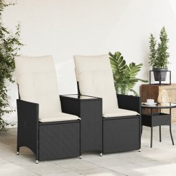 vidaXL Tuinbank 2-zits verstelbaar met tafel poly rattan zwart