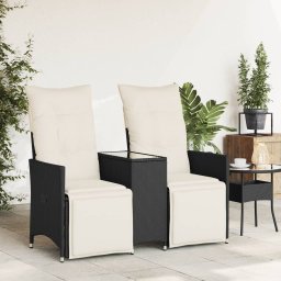 vidaXL Tuinbank 2-zits verstelbaar met tafel poly rattan zwart