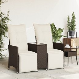 vidaXL Tuinbank 2-zits verstelbaar met tafel poly rattan bruin