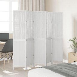 vidaXL Kamerscherm met 5 panelen massief paulowniahout wit