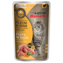 56x 85g Super Benek Graanvrij Gestoomde kalkoenfilets met duindoorn in saus Nat kattenvoer