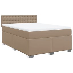 vidaXL Boxspring met matras kunstleer cappuccinokleurig 140x190 cm