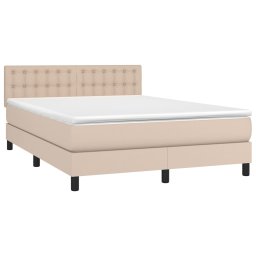 vidaXL Boxspring met matras kunstleer cappuccinokleurig 140x190 cm