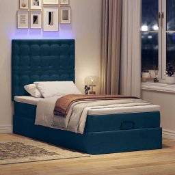 vidaXL Ottoman bed met matrassen en LED's 90x200cm fluweel donkerblauw