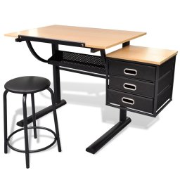 vidaXL Tekentafel met kastje + kruk