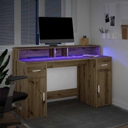 vidaXL Bureau met LED-verlichting 140x55x91 cm hout artisanaal eiken