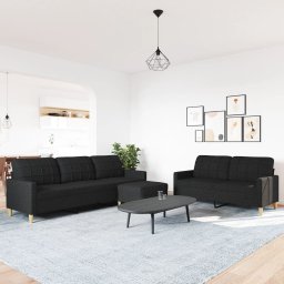 vidaXL 3-delige Loungeset met voetenbank stof zwart