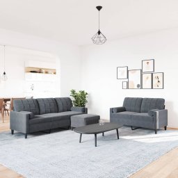 vidaXL 3-delige Loungeset met kussens fluweel donkergrijs