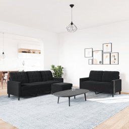 vidaXL 3-delige Loungeset met kussens fluweel zwart