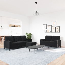 vidaXL 3-delige Loungeset met kussens en bolsters fluweel zwart