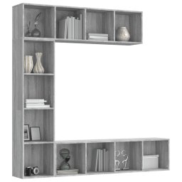 vidaXL 3-delige boekenkast- / tv-meubelset 180x30x180 cm grijs sonoma
