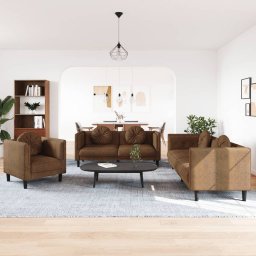vidaXL 3-delige Loungeset met kussens fluweel bruin