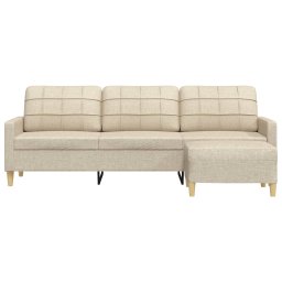 vidaXL Driezitsbank met voetenbank 210 cm stof crèmekleurig