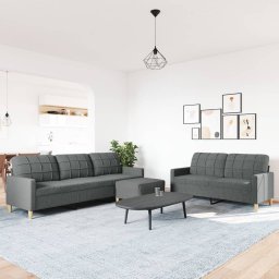 vidaXL 3-delige Loungeset met voetenbank stof donkergrijs