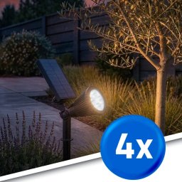 Solar spot highlight voor wandmontage of grondspies warm wit voordeelset 4