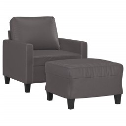 vidaXL Fauteuil met voetenbank 60 cm kunstleer grijs