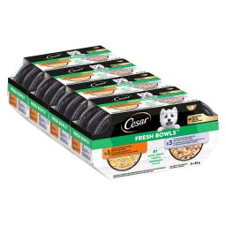 24x85g Cesar Fresh Bowls kip & Eend in saus natvoer voor honden