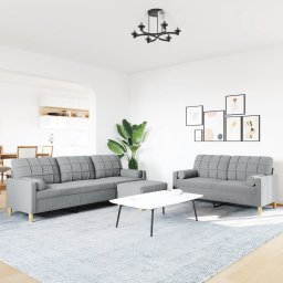 vidaXL 3-delige Loungeset met voetenbank en kussens stof lichtgrijs