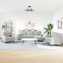 vidaXL 4-delige Loungeset met kussens en bolsters fluweel lichtgrijs
