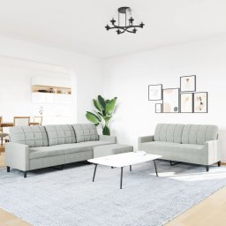 vidaXL 3-delige Loungeset met kussens fluweel lichtgrijs