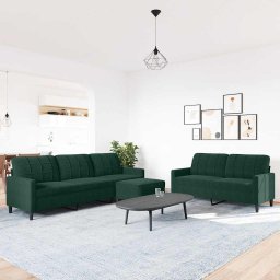vidaXL 3-delige Loungeset met kussens fluweel donkergroen