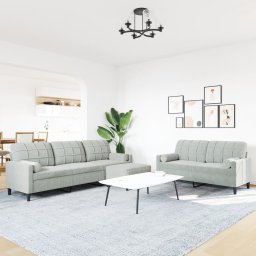 vidaXL 3-delige Loungeset met kussens en bolsters fluweel lichtgrijs