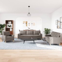 vidaXL 3-delige Loungeset met sierkussens stof taupe