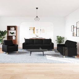 vidaXL 3-delige Loungeset met sierkussens stof zwart