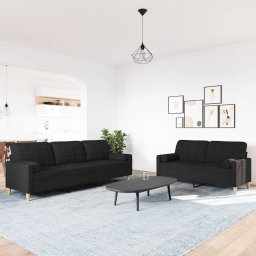 vidaXL 2-delige Loungeset met sierkussens stof zwart