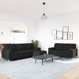 vidaXL 3-delige Loungeset met voetenbank en kussens stof zwart