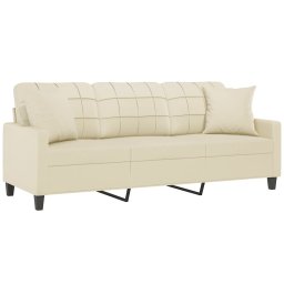 vidaXL Driezitsbank met sierkussens 180 cm kunstleer crèmekleurig