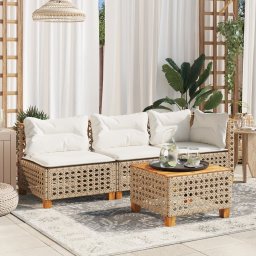 vidaXL Tuinbank zonder armleuning met kussens poly rattan beige