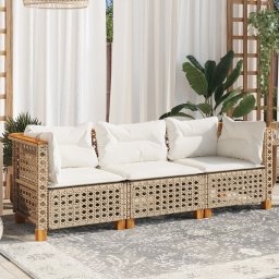 vidaXL Tuinbank 3-zits met kussens poly rattan beige