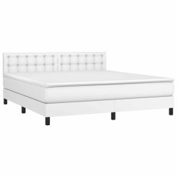 vidaXL Boxspring met matras en LED kunstleer wit 160x200 cm